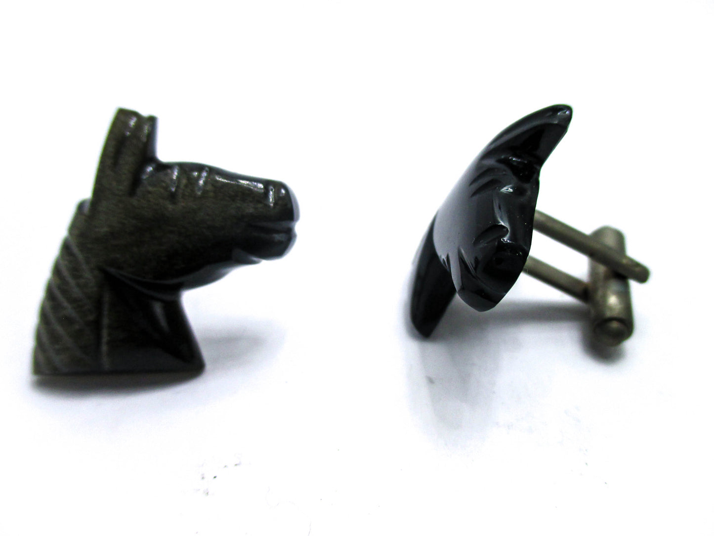 Carved Obsidian Horse Cufflinks