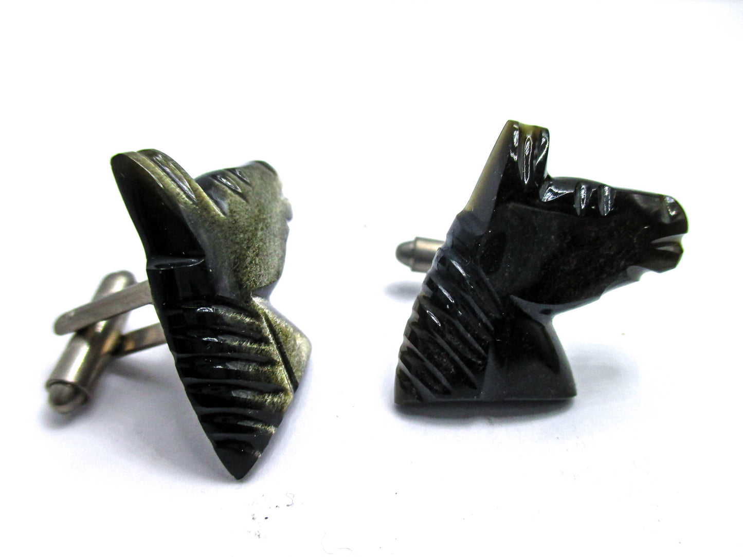 Carved Obsidian Horse Cufflinks
