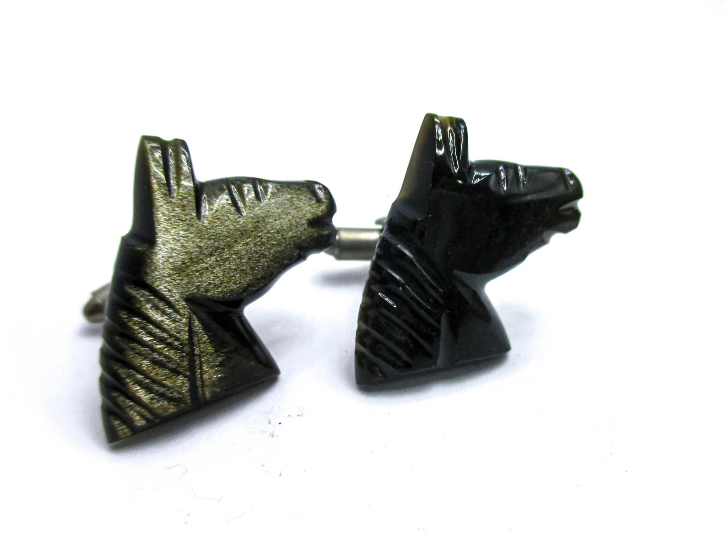 Carved Obsidian Horse Cufflinks