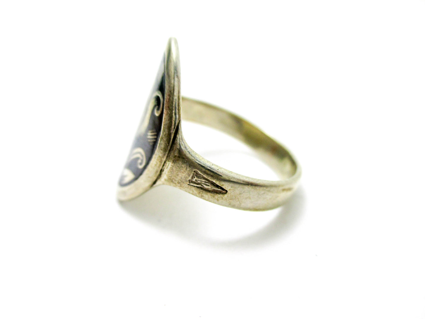 Kubachi Niello Silver Ring Size 8 1/4