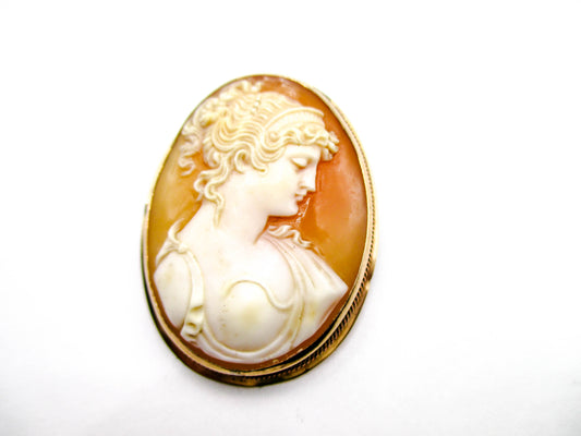 Cleopatra and the Asp Carved Cameo - Antique Egyptian Revival Brooch