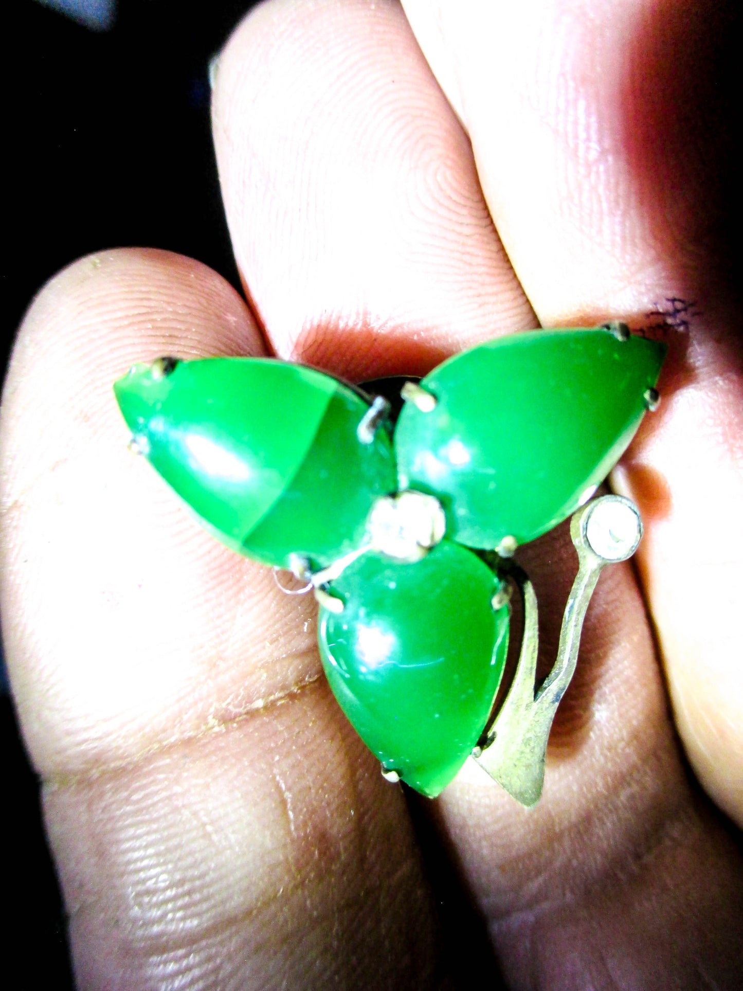 Antique Chinese Cuff Buttons - Emerald Jade Glass Leaves