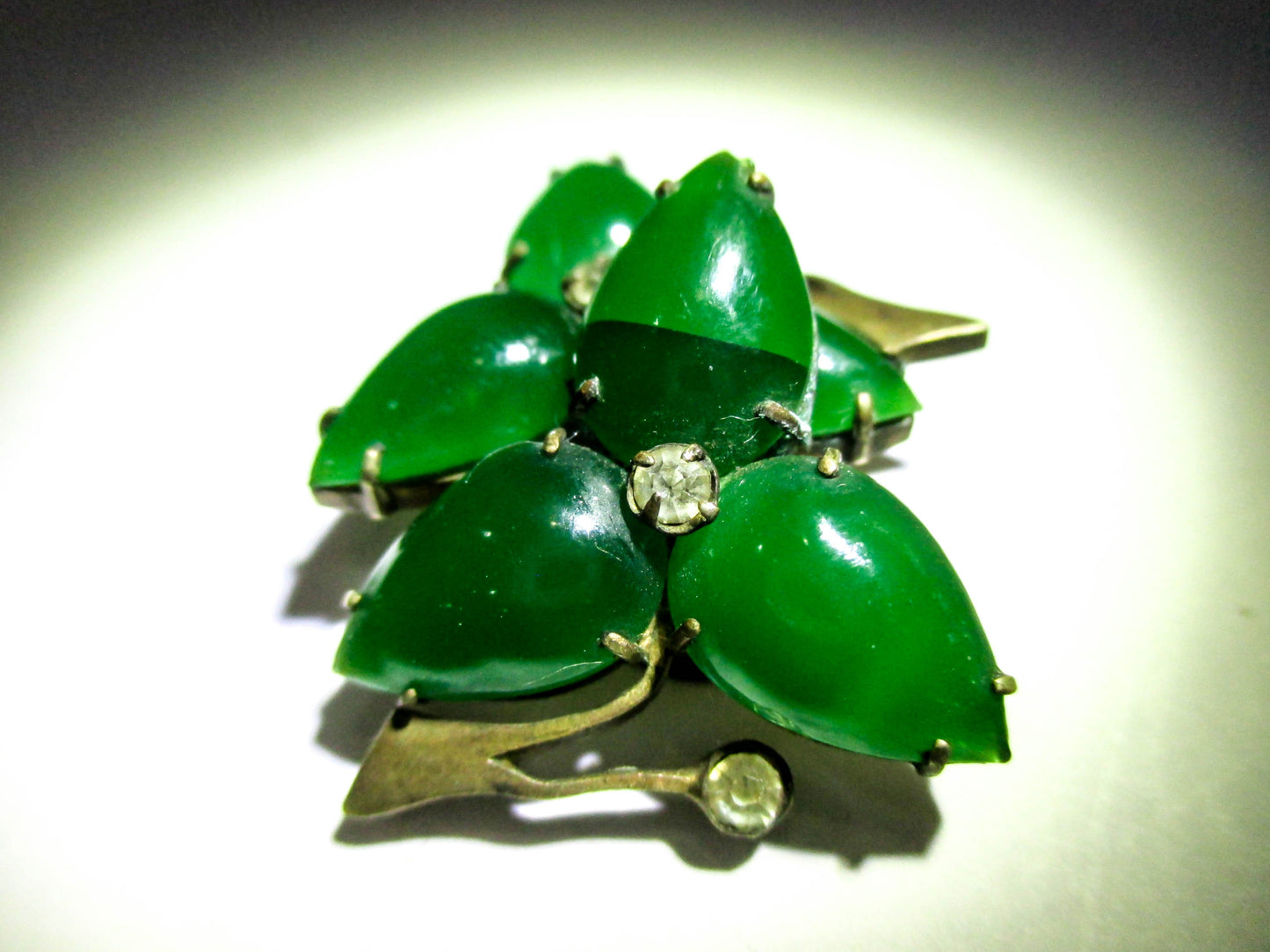 Antique Chinese Cuff Buttons - Emerald Jade Glass Leaves