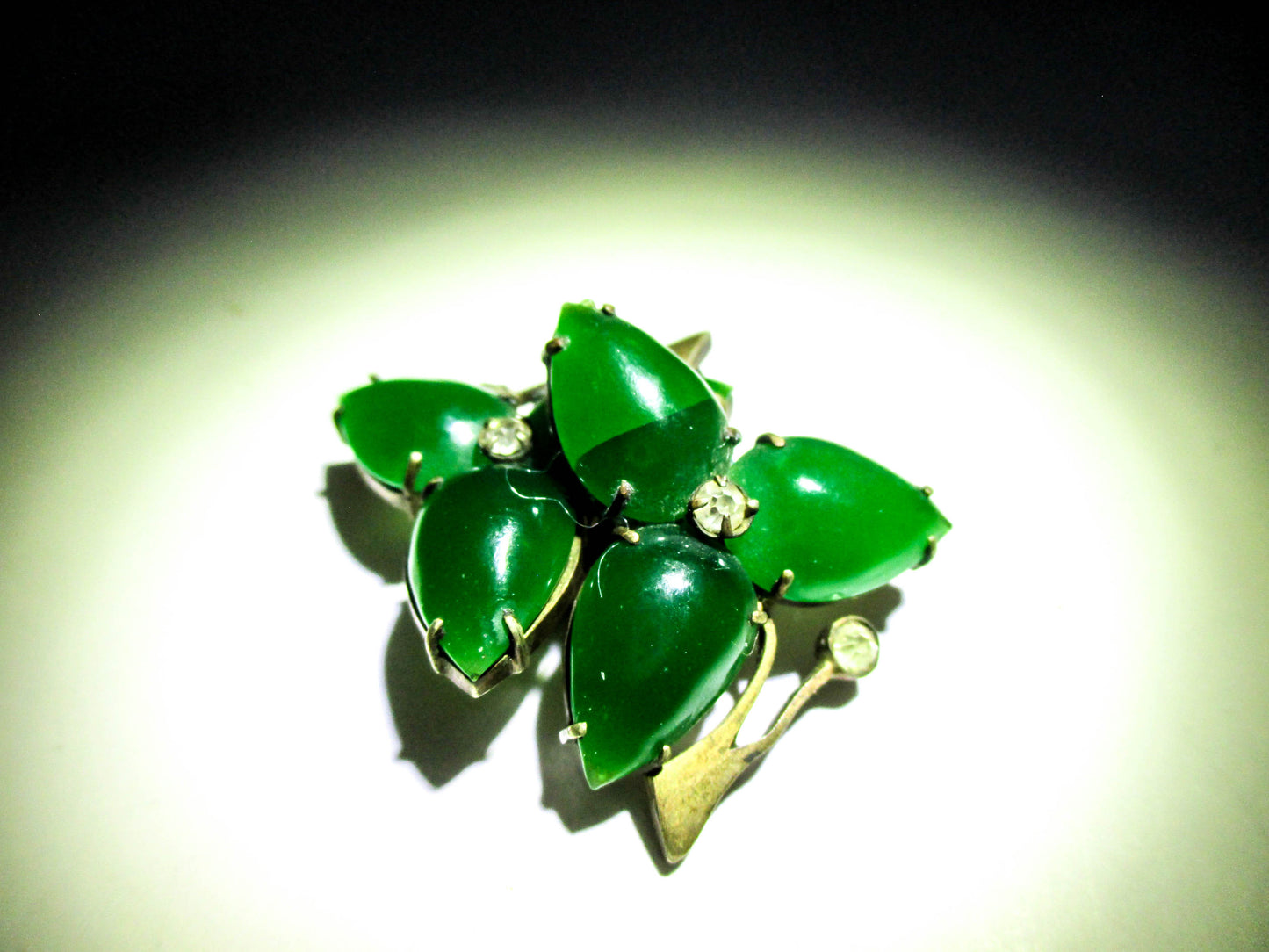 Antique Chinese Cuff Buttons - Emerald Jade Glass Leaves