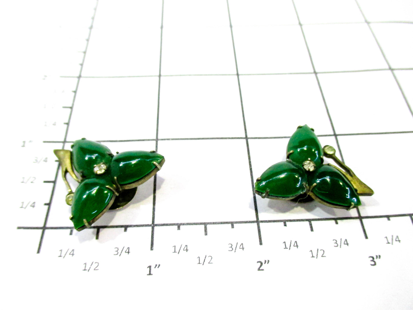 Antique Chinese Cuff Buttons - Emerald Jade Glass Leaves