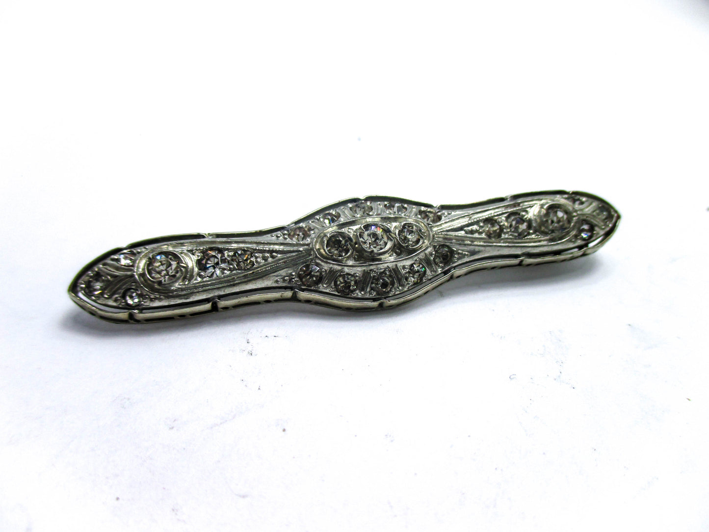 Fishon Silverite Bar Brooch Pin - Rare Antique Costume Jewelry