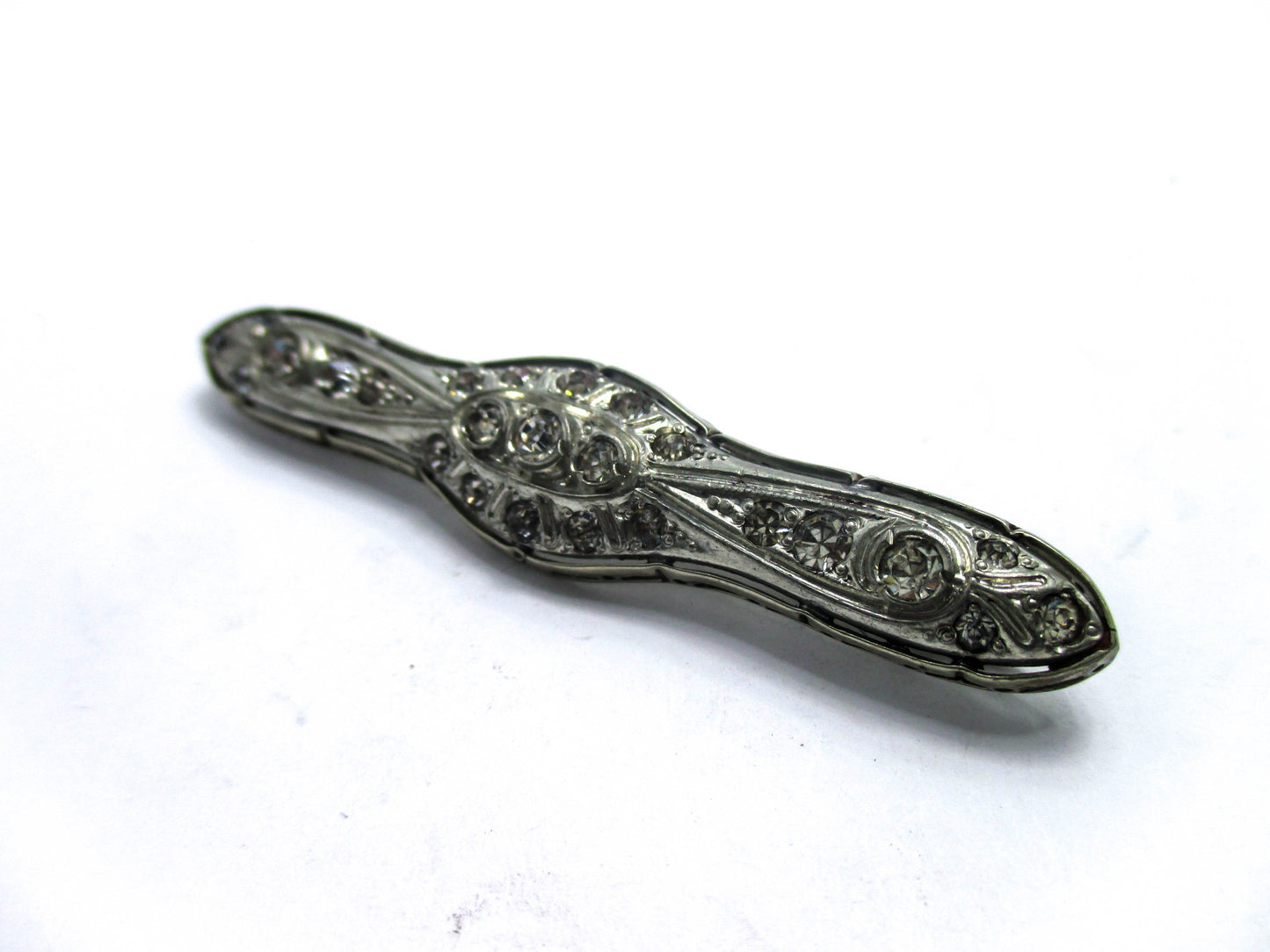 Fishon Silverite Bar Brooch Pin - Rare Antique Costume Jewelry
