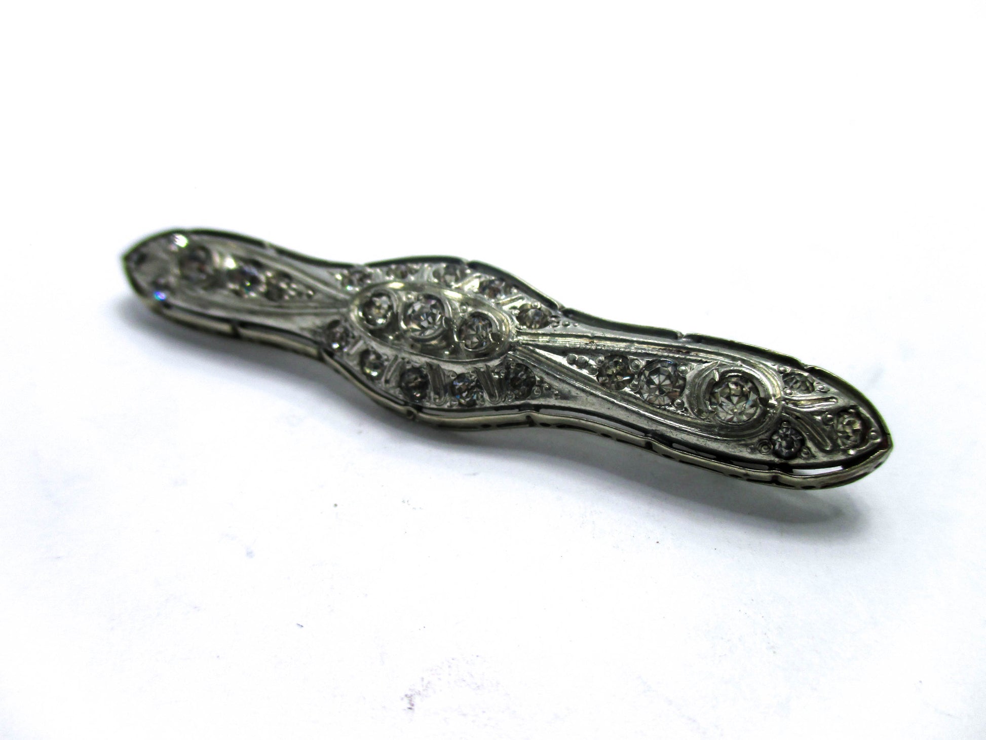 Fishon Silverite Bar Brooch Pin - Rare Antique Costume Jewelry