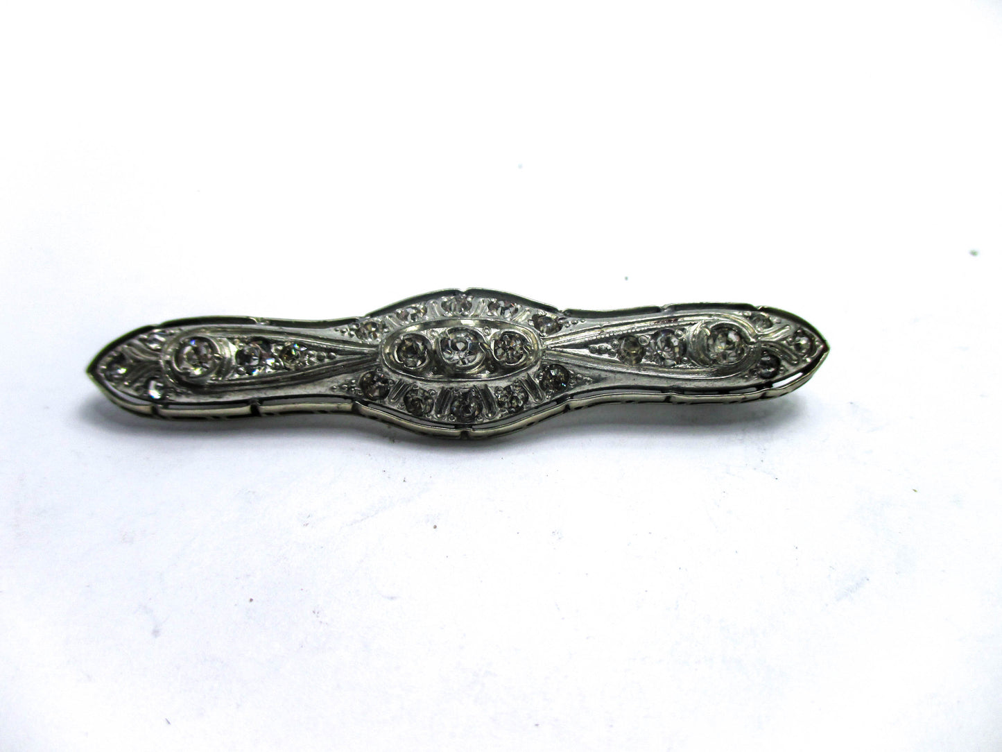 Fishon Silverite Bar Brooch Pin - Rare Antique Costume Jewelry