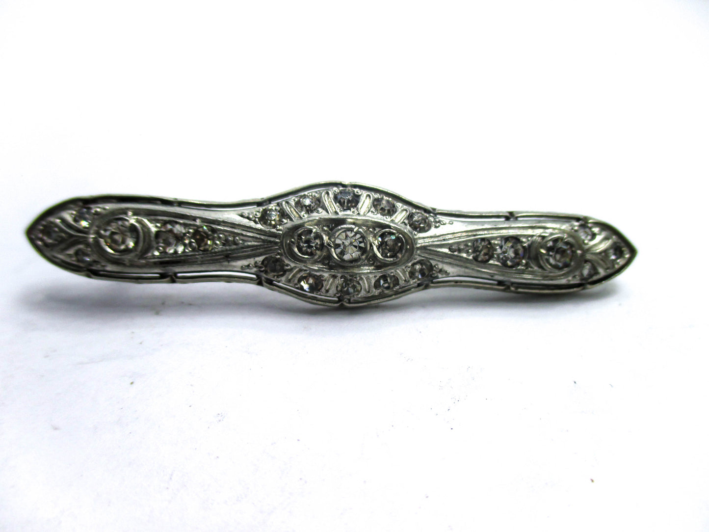 Fishon Silverite Bar Brooch Pin - Rare Antique Costume Jewelry