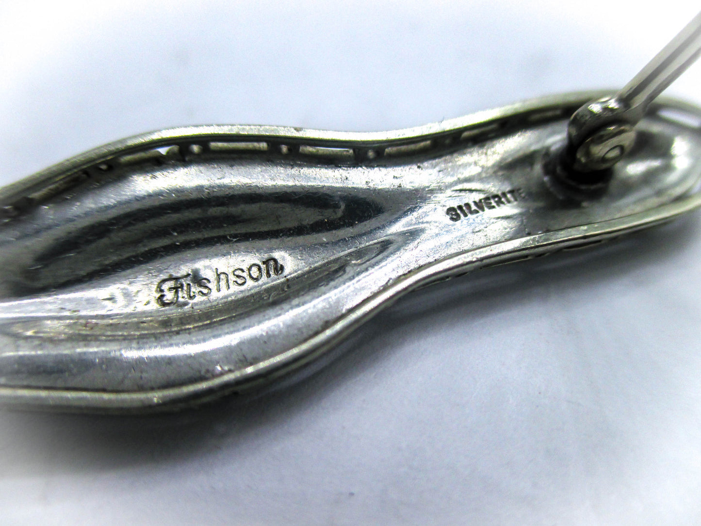 Fishon Silverite Bar Brooch Pin - Rare Antique Costume Jewelry