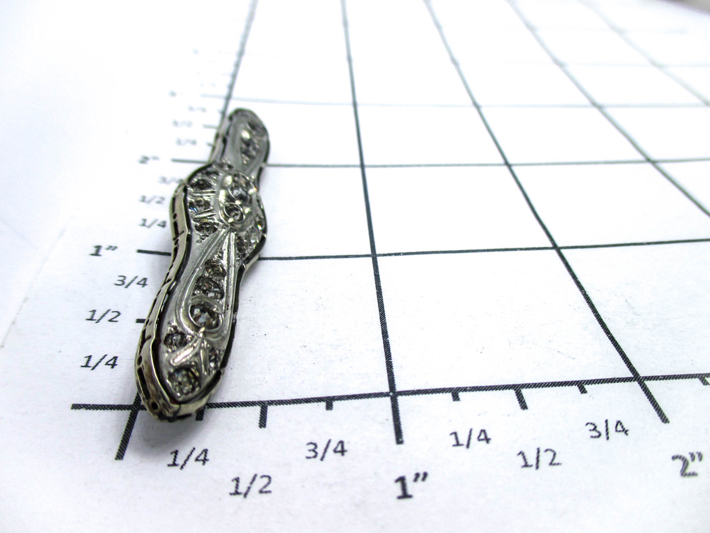 Fishon Silverite Bar Brooch Pin - Rare Antique Costume Jewelry