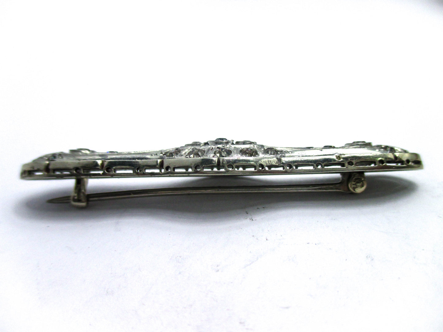 Fishon Silverite Bar Brooch Pin - Rare Antique Costume Jewelry