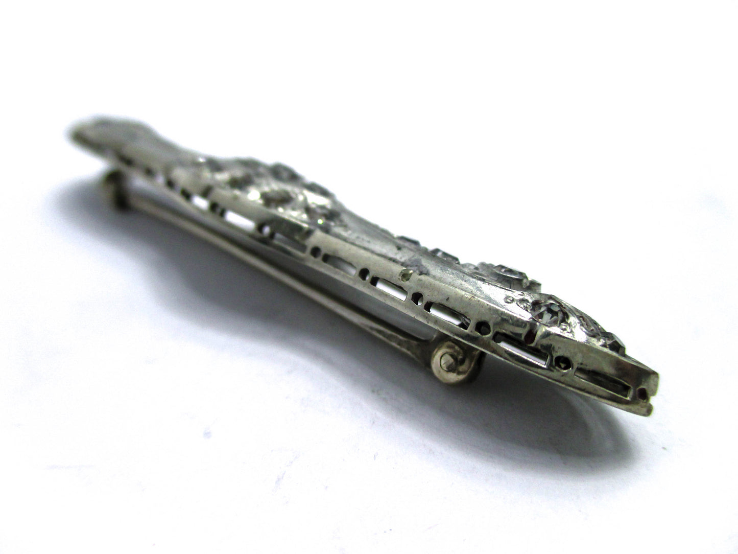 Fishon Silverite Bar Brooch Pin - Rare Antique Costume Jewelry