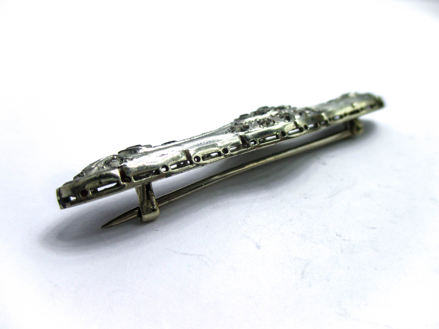 Fishon Silverite Bar Brooch Pin - Rare Antique Costume Jewelry