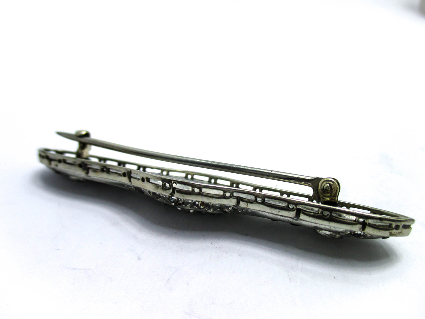 Fishon Silverite Bar Brooch Pin - Rare Antique Costume Jewelry