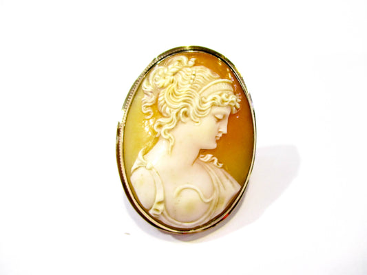 Cleopatra and the Asp Carved Cameo - Antique Egyptian Revival Brooch