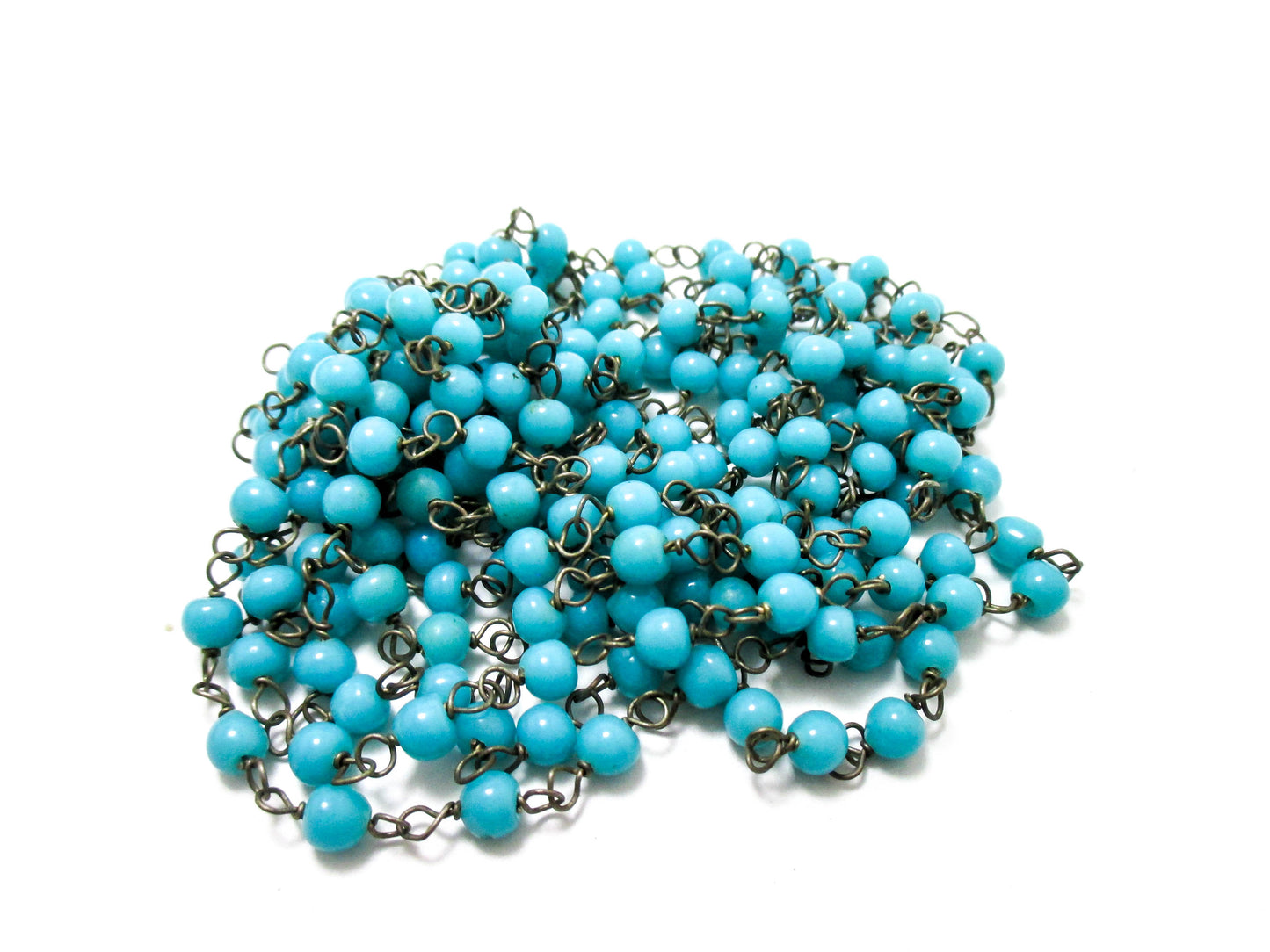 Baby Blue Small Glass Bead Very Long Necklace -  6ft, 72 inches