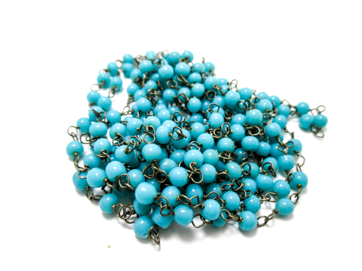Baby Blue Small Glass Bead Very Long Necklace -  6ft, 72 inches