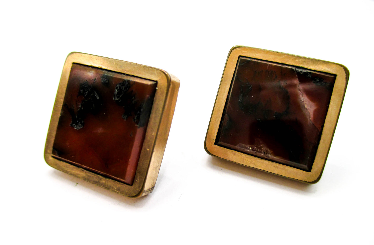 1800s Gemstone Cuff Buttons - 1880s Wingback Style Cufflinks
