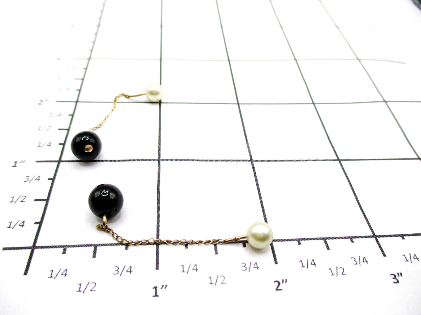 Gold Filled Chained Cufflinks - Black and White Ball Ends