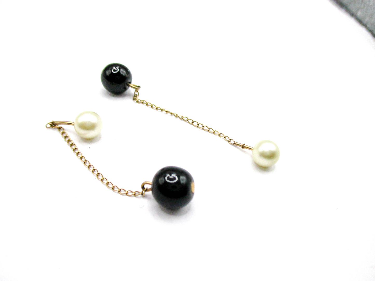 Gold Filled Chained Cufflinks - Black and White Ball Ends