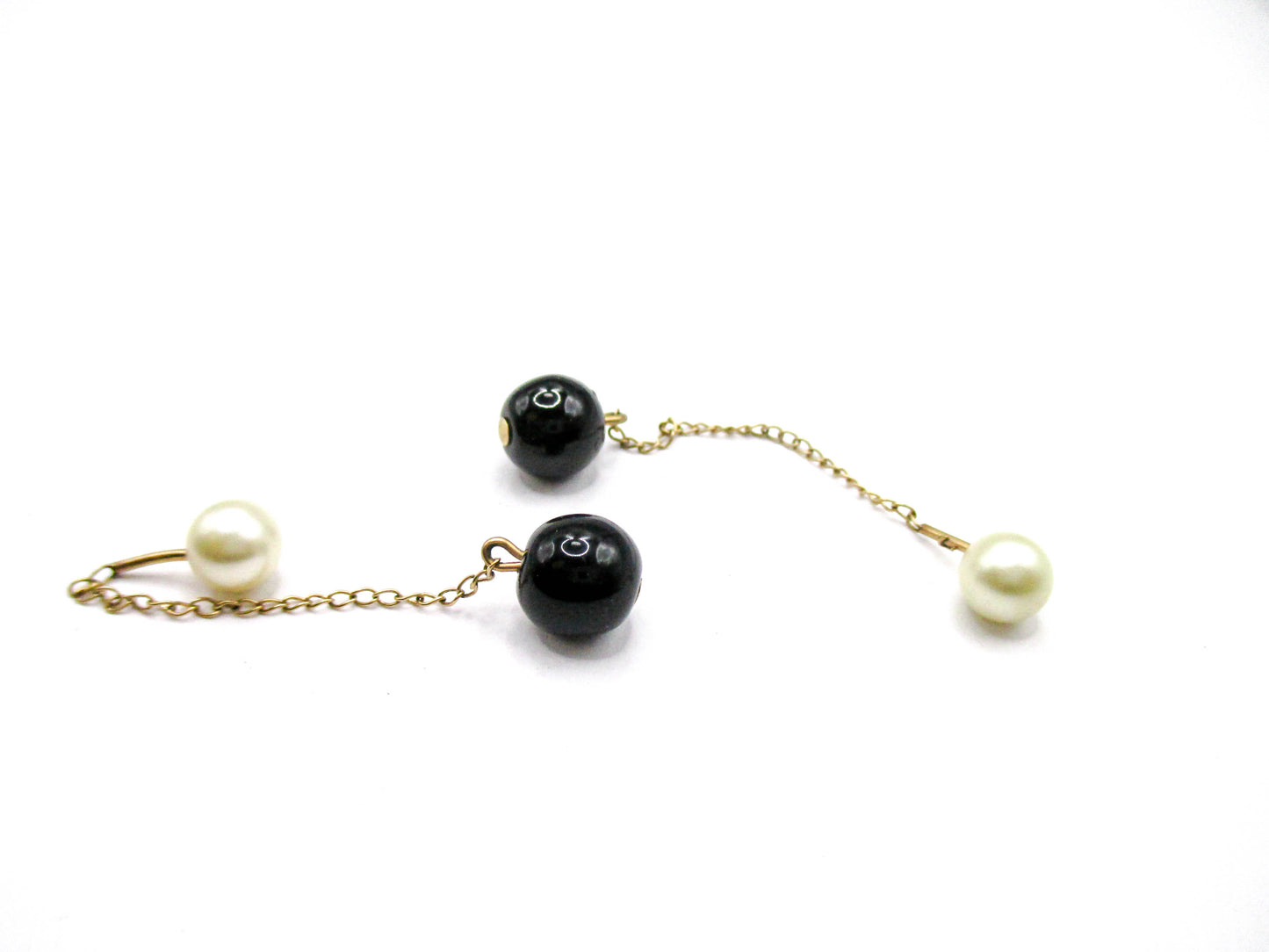 Gold Filled Chained Cufflinks - Black and White Ball Ends