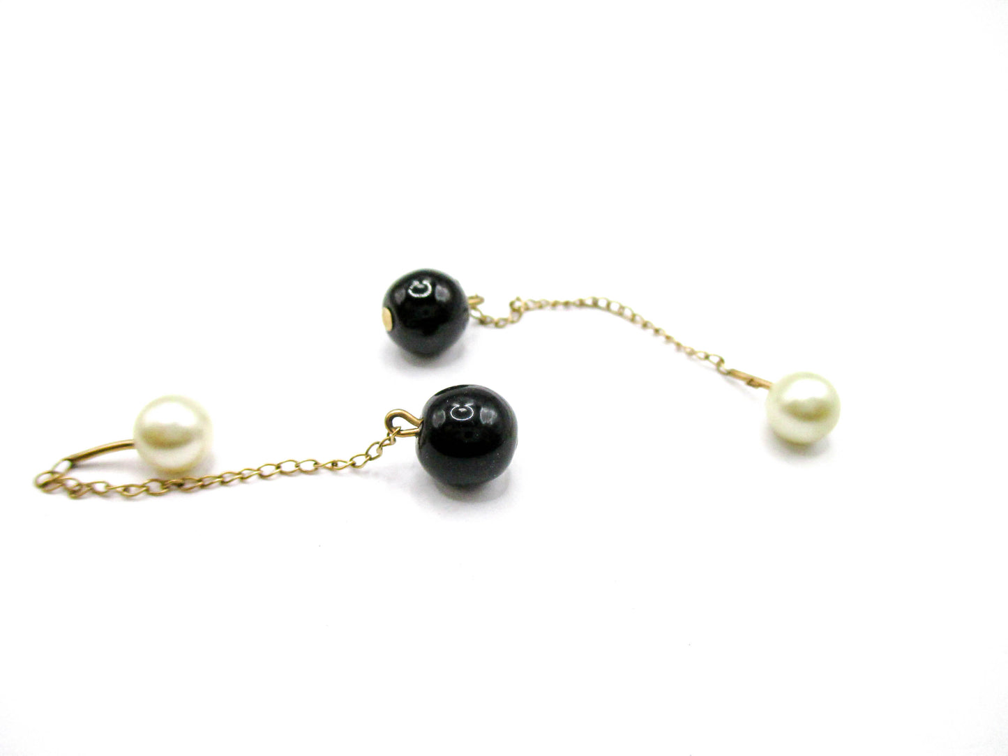 Gold Filled Chained Cufflinks - Black and White Ball Ends
