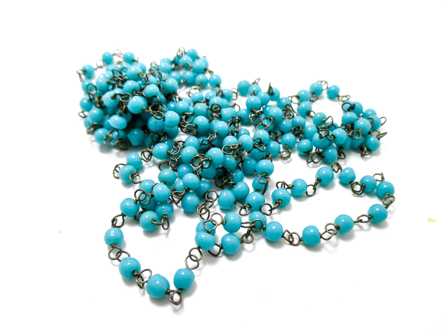 Baby Blue Small Glass Bead Very Long Necklace -  6ft, 72 inches