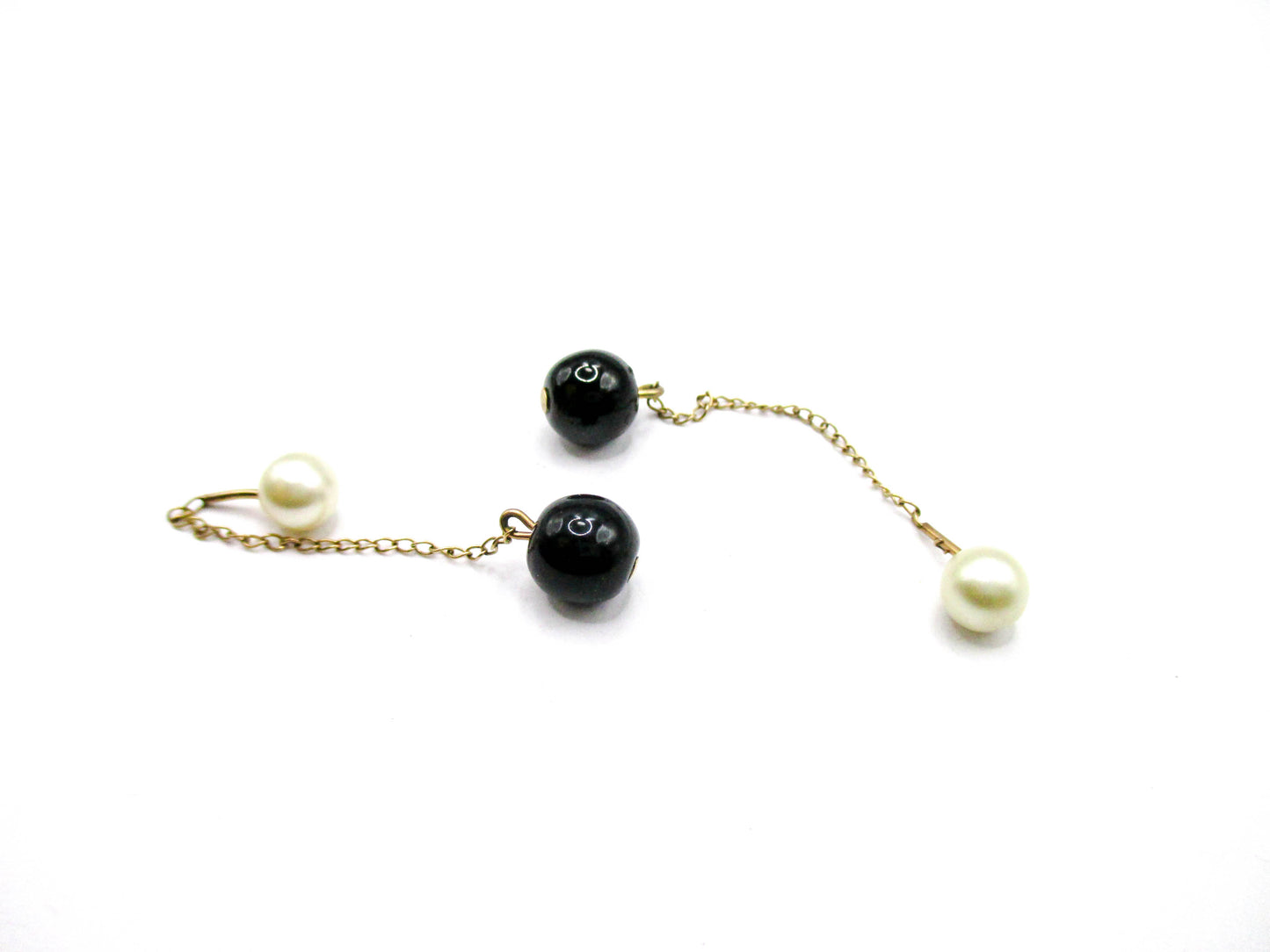 Gold Filled Chained Cufflinks - Black and White Ball Ends