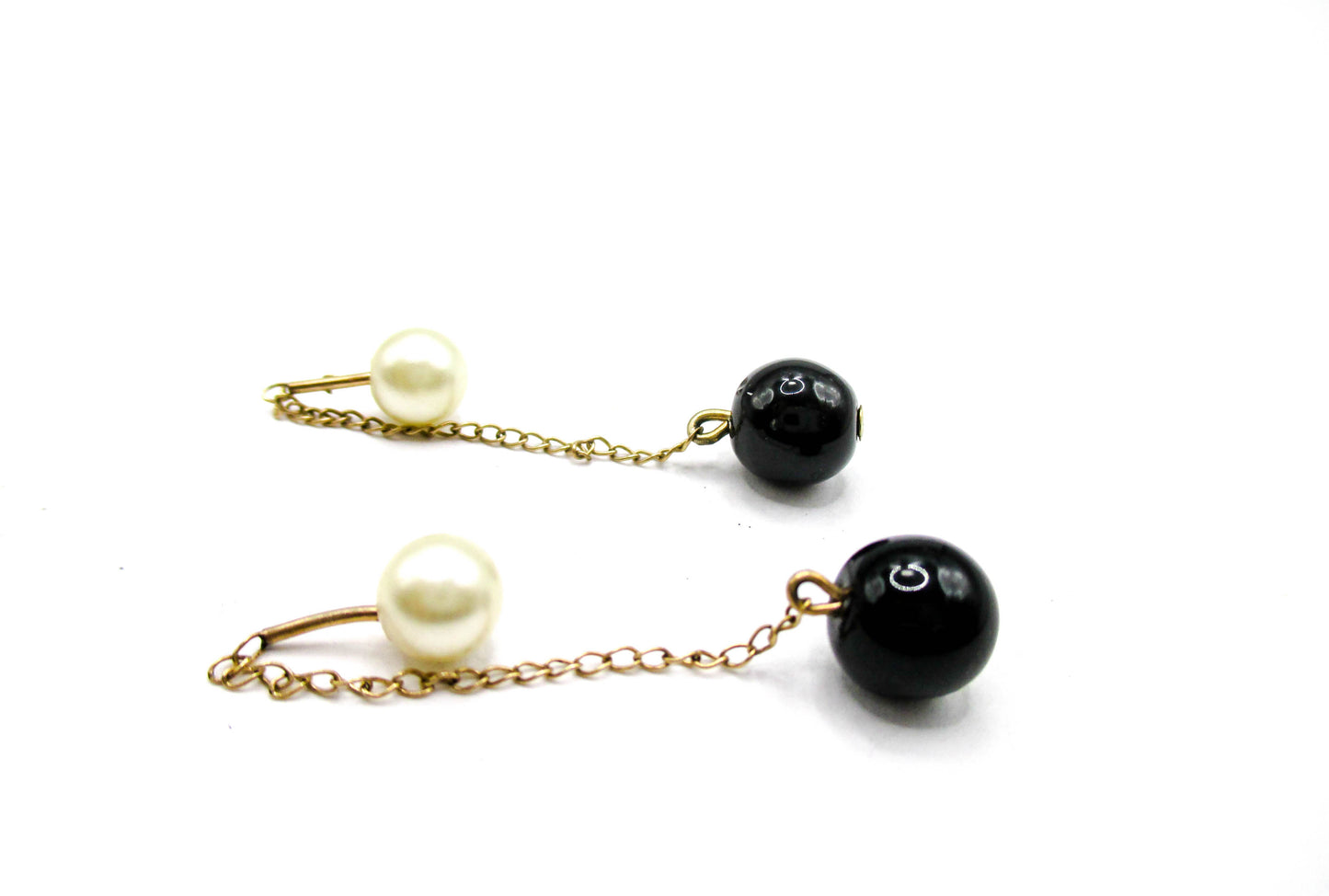Gold Filled Chained Cufflinks - Black and White Ball Ends