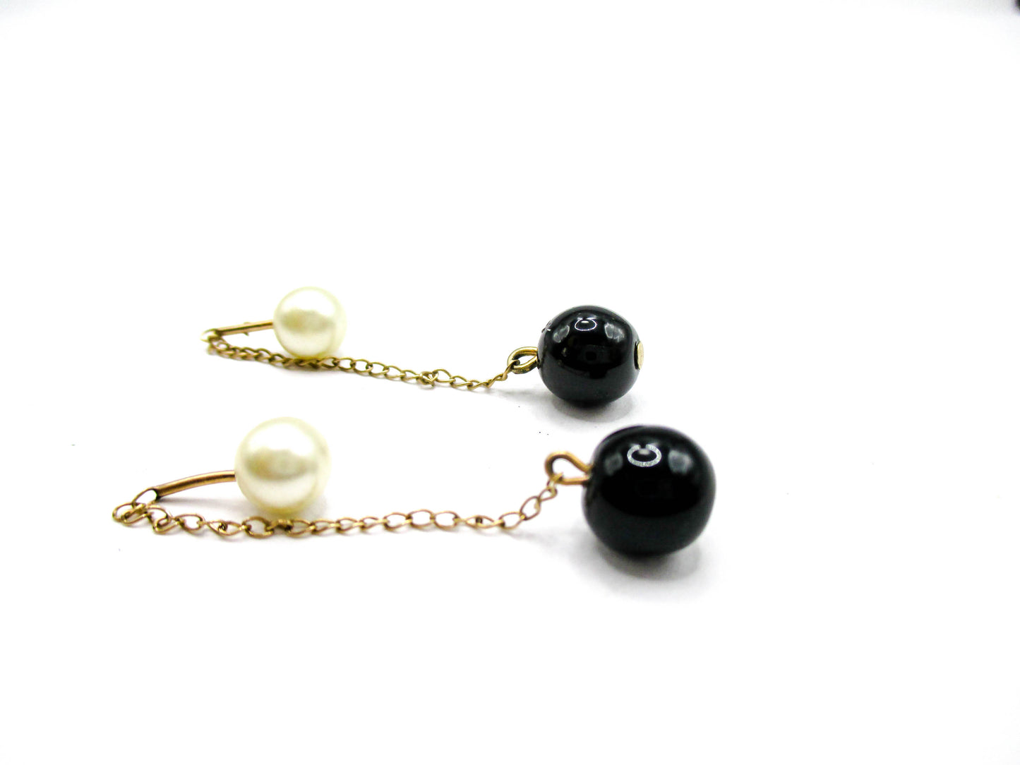 Gold Filled Chained Cufflinks - Black and White Ball Ends