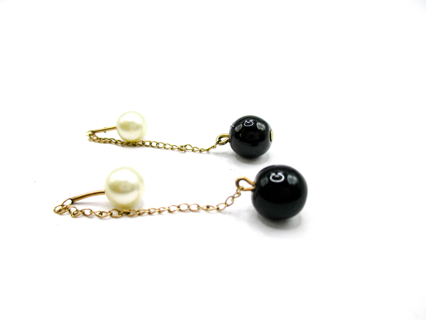 Gold Filled Chained Cufflinks - Black and White Ball Ends