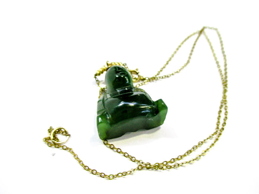 Nephrite Jade Buddha Pendant - 1/20 14K Gold Filled Necklace