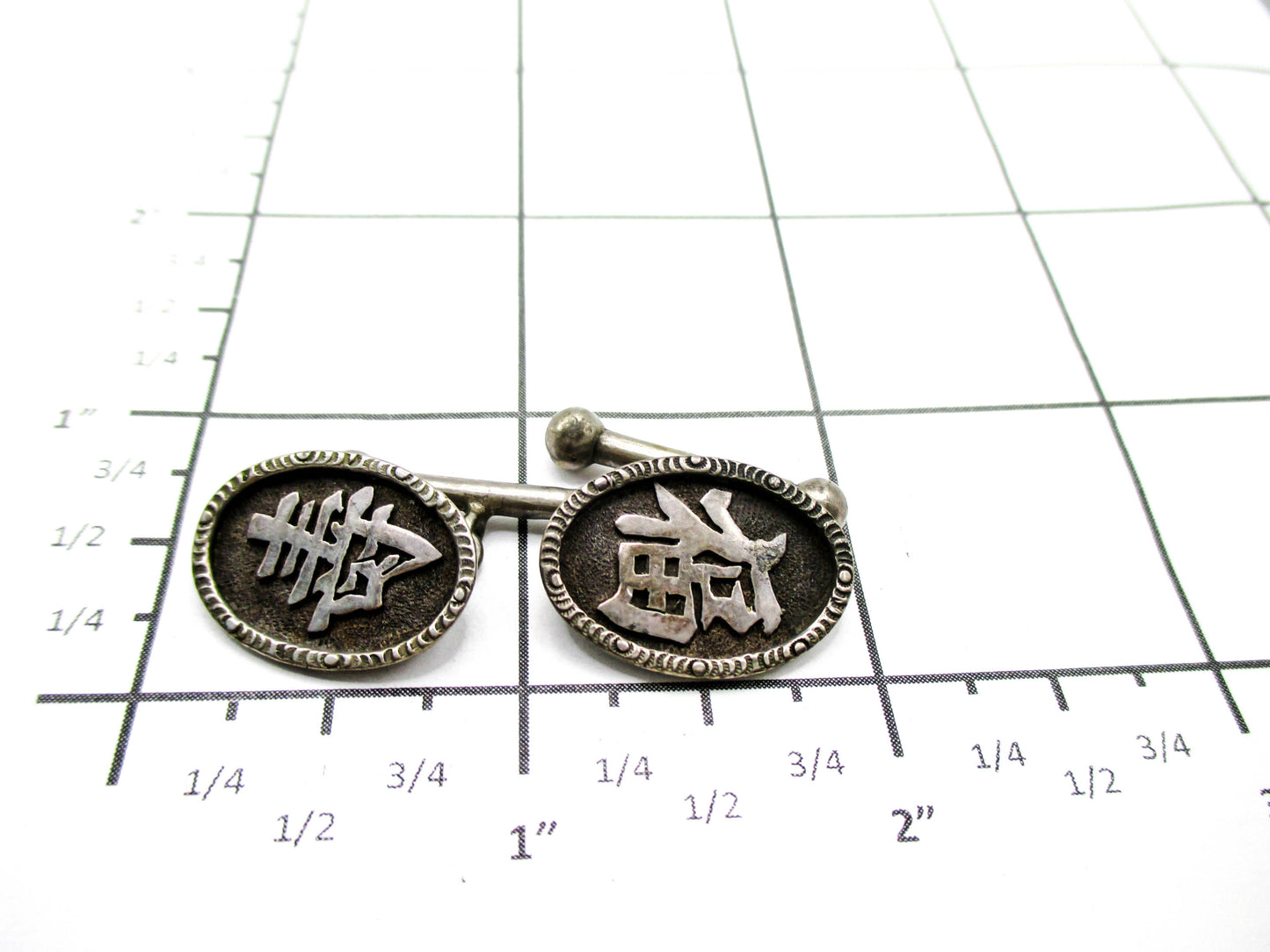 Chinese Export Sterling Silver Cufflinks - Longevity- Good Fortune