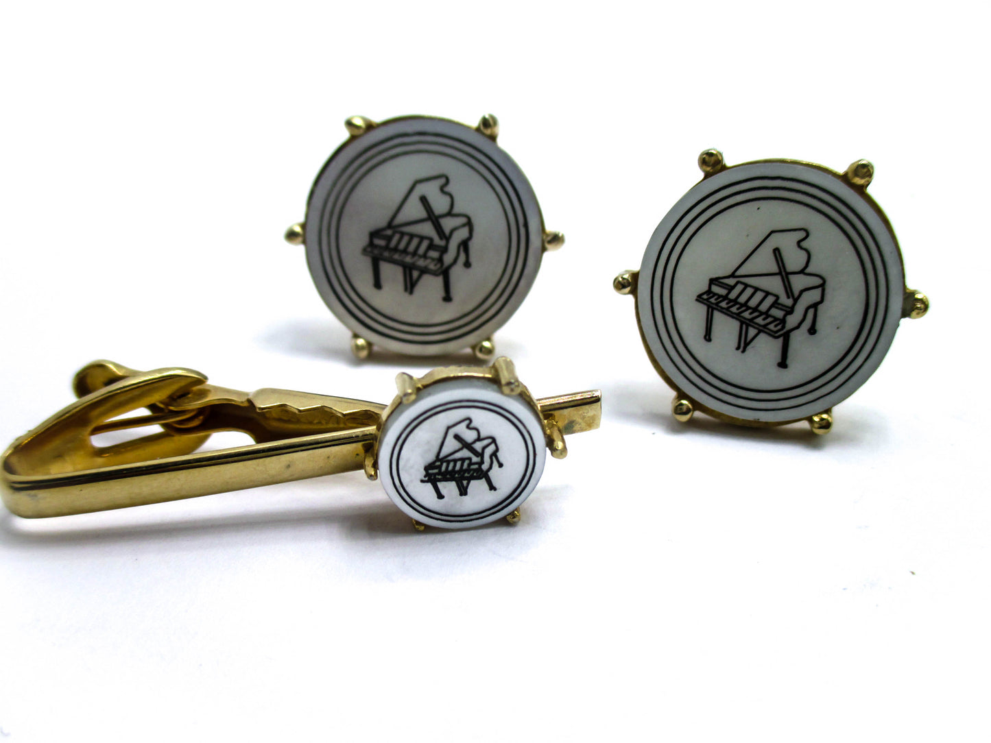Grand Piano Cufflinks and Tie Clip Set
