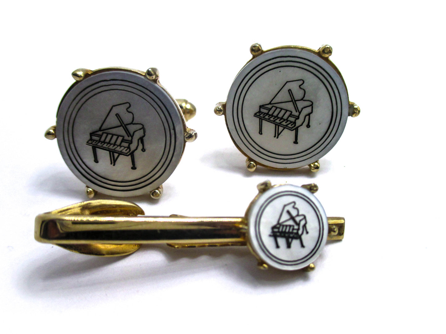 Grand Piano Cufflinks and Tie Clip Set