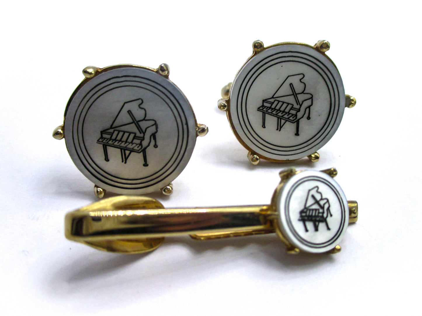 Grand Piano Cufflinks and Tie Clip Set