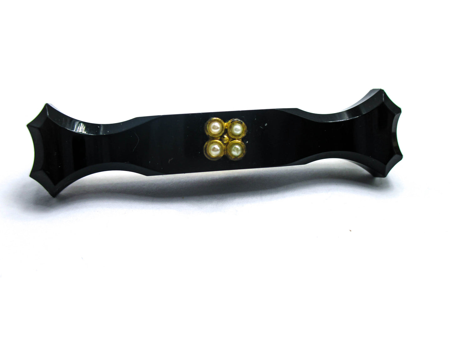 Antique Mourning Pin - French Jet Glass and Seed Pearls