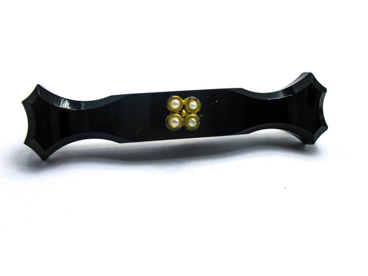 Antique Mourning Pin - French Jet Glass and Seed Pearls