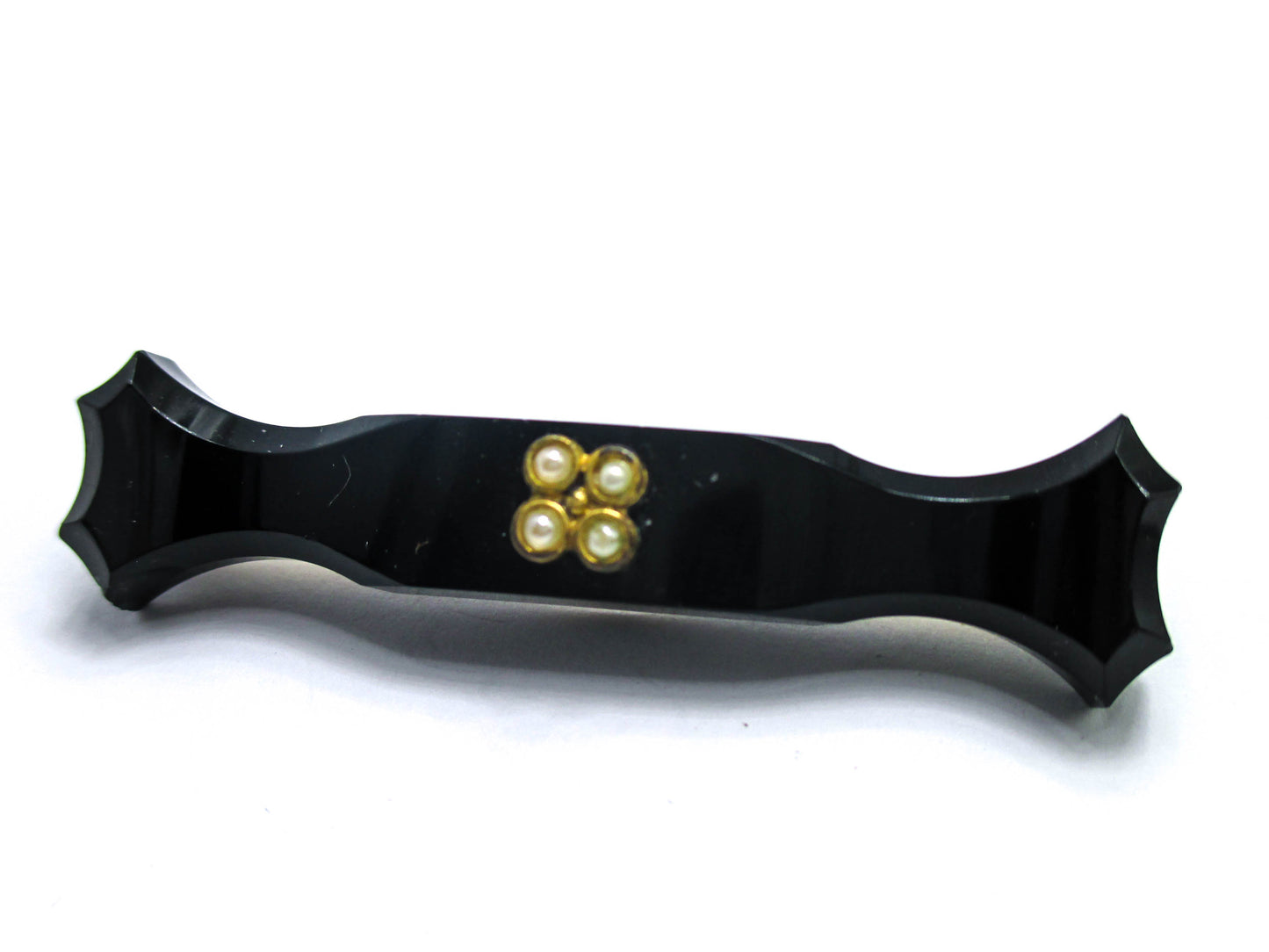 Antique Mourning Pin - French Jet Glass and Seed Pearls