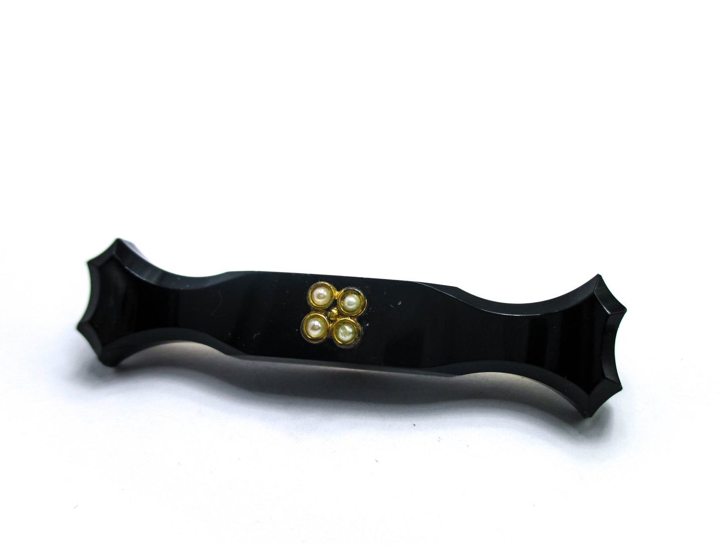 Antique Mourning Pin - French Jet Glass and Seed Pearls
