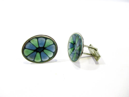 Signed Hogan Bolas MCM Enamel Flower Cufflinks