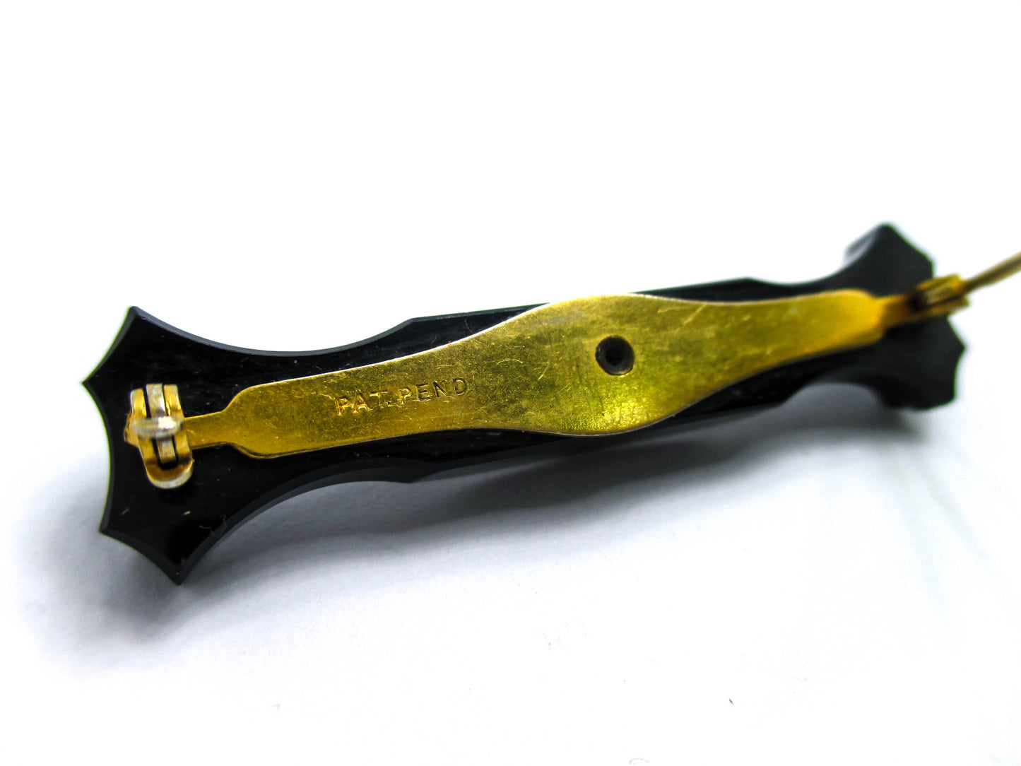 Antique Mourning Pin - French Jet Glass and Seed Pearls