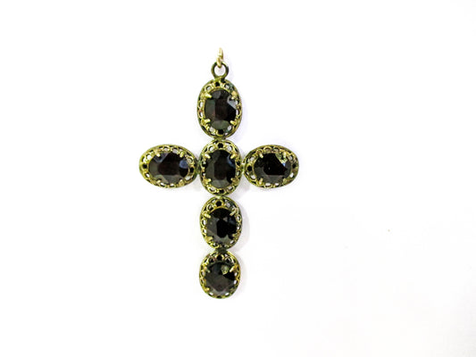 Old Garnet Red Rhinestone Filigree Cross Pendant