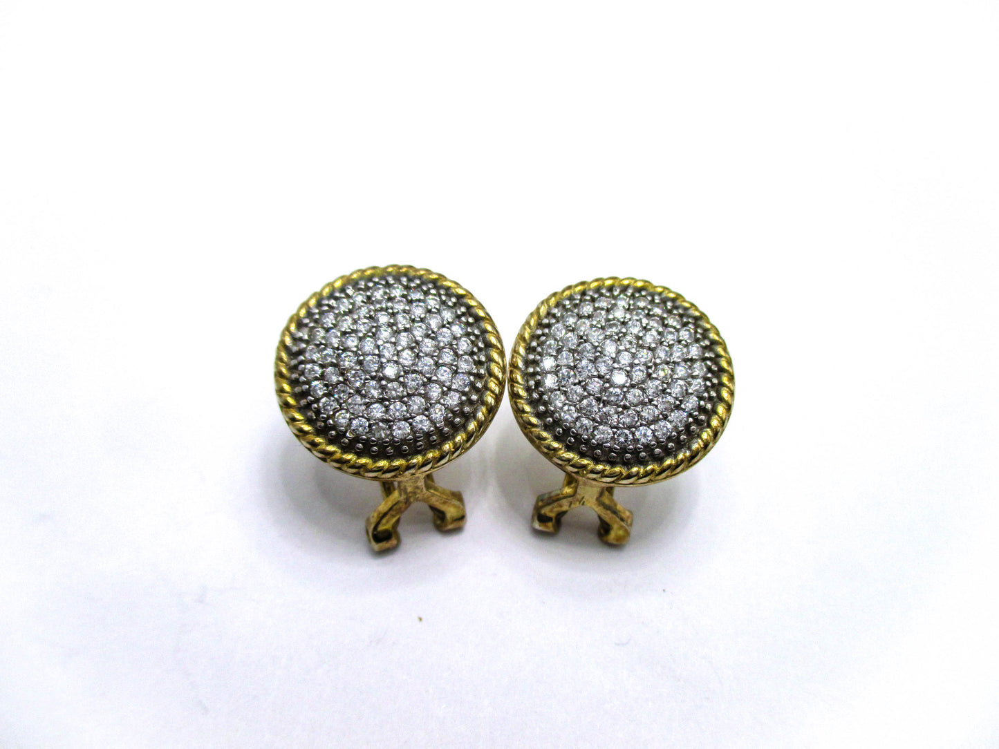 Pave Rhinestone Sterling Disc Pierced Earrings