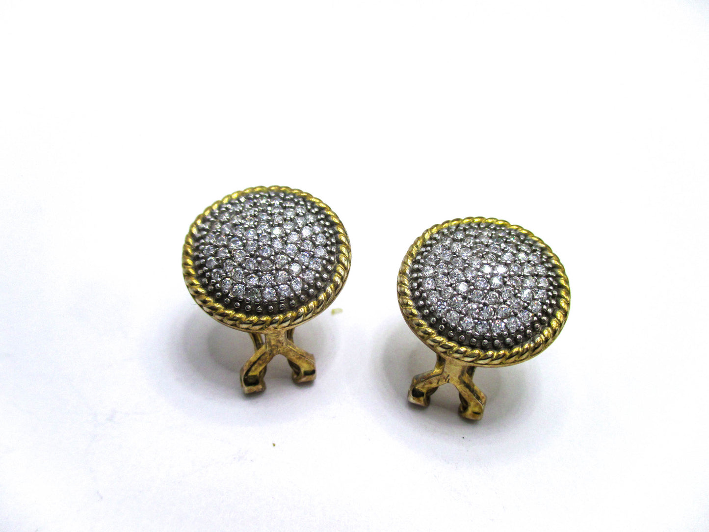 Pave Rhinestone Sterling Disc Pierced Earrings