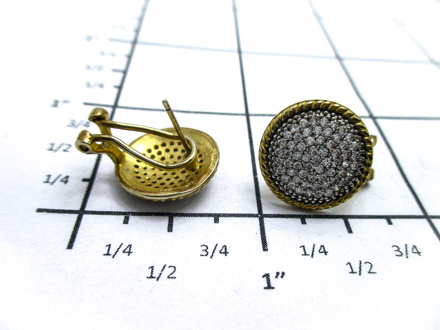 Pave Rhinestone Sterling Disc Pierced Earrings