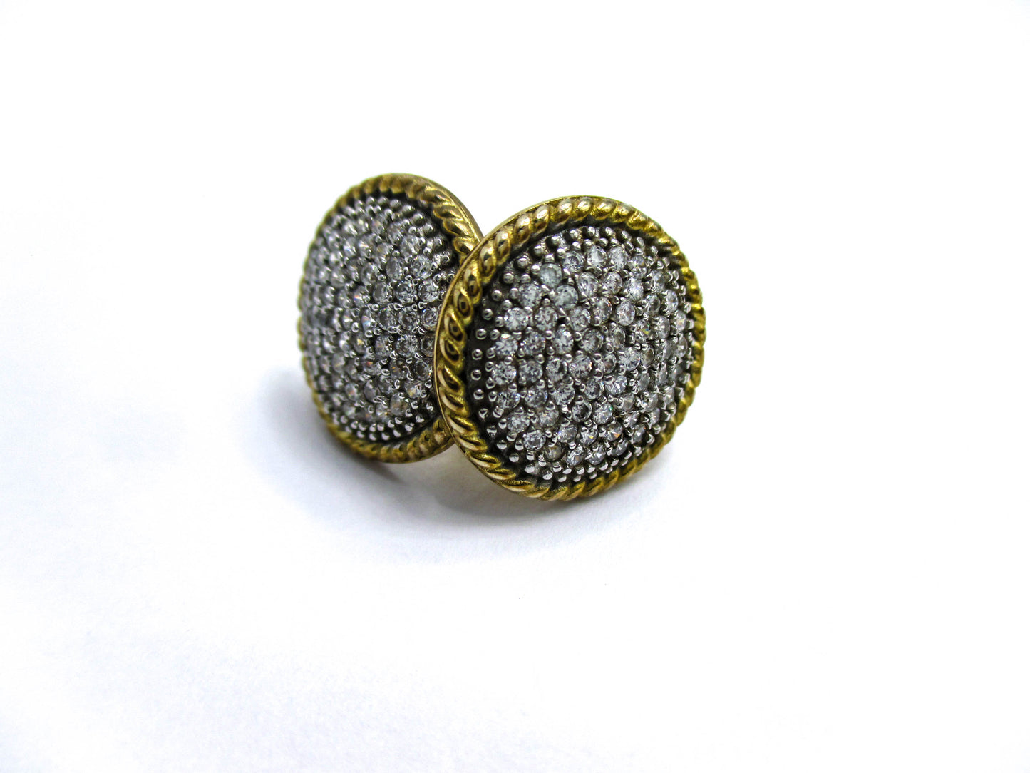 Pave Rhinestone Sterling Disc Pierced Earrings