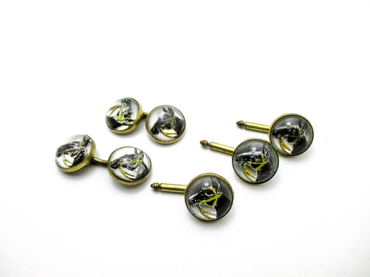 1930s Equestrian Jewelry - Reverse Painted Horse Cufflinks and Studs